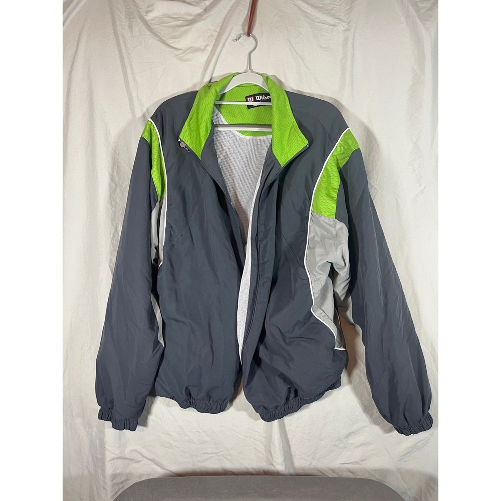 Wilson Mens Track Jacket Green‎ Gray White Zip Up Athletic Sportswear Size L